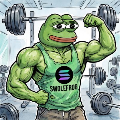 SWOLEFROG: a muscular frog flexing in a gym, wearing a Solana tank top